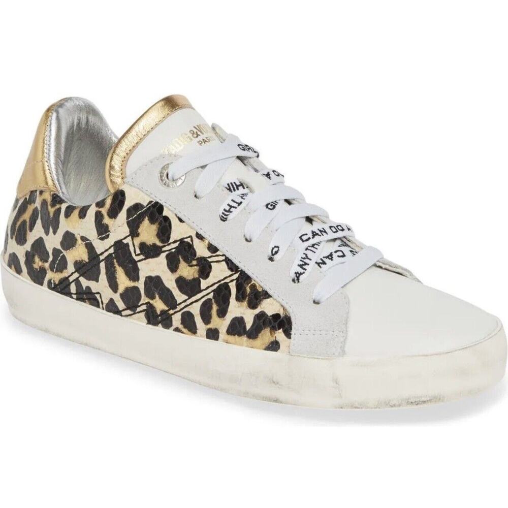 Zadig & Voltaire Leopard Print Leather Sneakers with Gold Accent